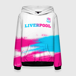 Толстовка-худи женская Liverpool neon gradient style: символ сверху, цвет: 3D-черный