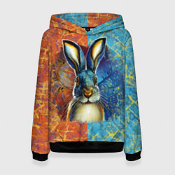 Толстовка-худи женская Огненный новогодний кролик, цвет: 3D-черный