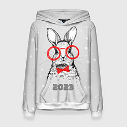 Толстовка-худи женская Снегопад и кролик 2023, цвет: 3D-белый