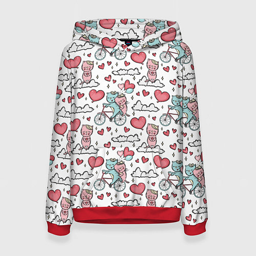 Женская толстовка Влюблённые кот и кошка на велосипеде / 3D-Красный – фото 1