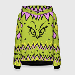 Толстовка-худи женская Новогодний свитер Гринча, цвет: 3D-черный