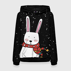 Толстовка-худи женская Кролик символ 2023 года, цвет: 3D-черный