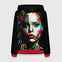 Толстовка-худи женская Анджелина Джоли - поп-арт, цвет: 3D-красный
