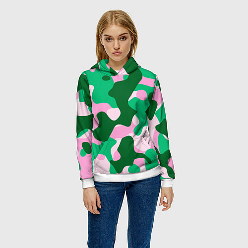 Женская толстовка Абстрактные зелёно-розовые пятна / 3D-Белый – фото 3