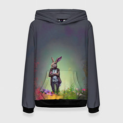 Толстовка-худи женская Кролик на стиле, цвет: 3D-черный