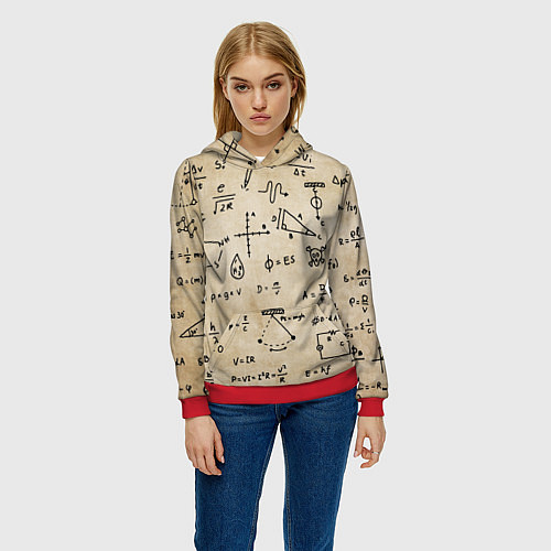 Женская толстовка Научные формулы на старой бумаге / 3D-Красный – фото 3