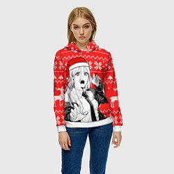 Толстовка-худи женская Новогодняя Пауэр: Человек-бензопила, цвет: 3D-белый — фото 2