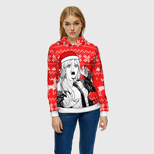 Женская толстовка Новогодняя Пауэр: Человек-бензопила / 3D-Белый – фото 3