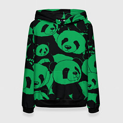 Толстовка-худи женская Panda green pattern, цвет: 3D-черный