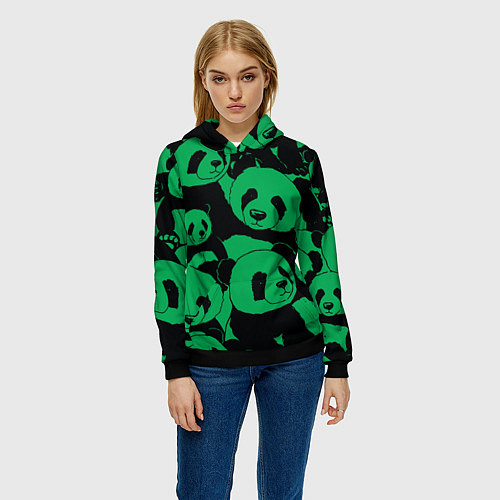 Женская толстовка Panda green pattern / 3D-Черный – фото 3