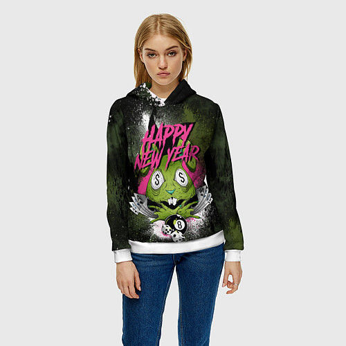 Женская толстовка Geen rabbit happy new year / 3D-Белый – фото 3