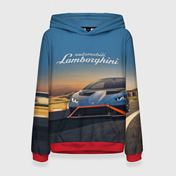 Толстовка-худи женская Lamborghini Huracan STO - car racing, цвет: 3D-красный
