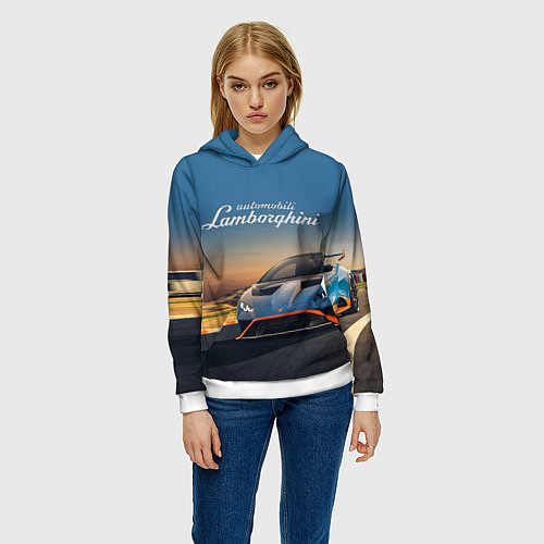 Женская толстовка Lamborghini Huracan STO - car racing / 3D-Белый – фото 3