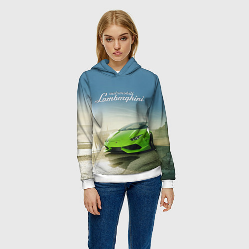 Женская толстовка Ламборджини на берегу океана / 3D-Белый – фото 3