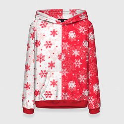 Толстовка-худи женская Снежинки красно-белые, цвет: 3D-красный