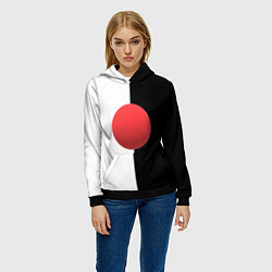 Толстовка-худи женская Красный шар на черно-белом фоне с объемным эффекто, цвет: 3D-черный — фото 2