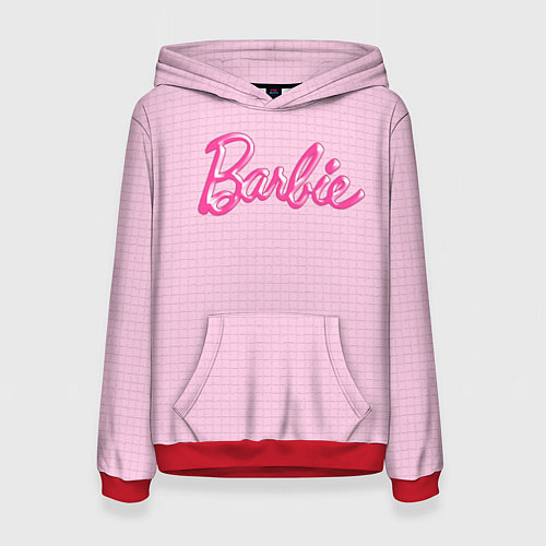 Женская толстовка Барби - логотип на клетчатом фоне / 3D-Красный – фото 1