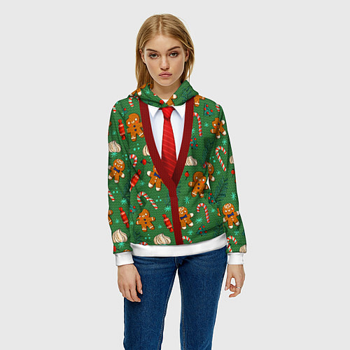 Женская толстовка Новогодний свитер с печеньками / 3D-Белый – фото 3