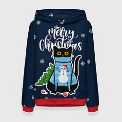 Толстовка-худи женская Котик: merry christmas, цвет: 3D-красный
