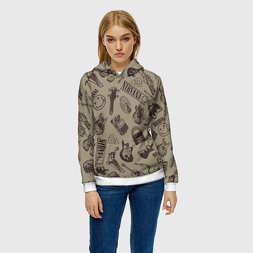 Женская толстовка Nirvana crash guitar beige / 3D-Белый – фото 3