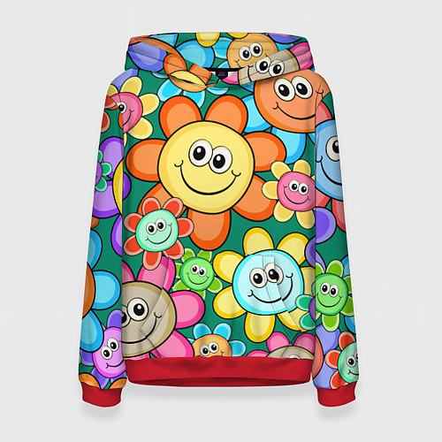 Женская толстовка Ромашки - смайлы / 3D-Красный – фото 1