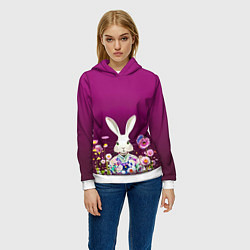 Толстовка-худи женская Кролик на винном фоне, цвет: 3D-белый — фото 2