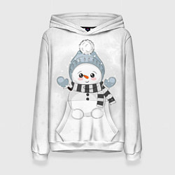 Толстовка-худи женская Милый снеговик и снежинки, цвет: 3D-белый