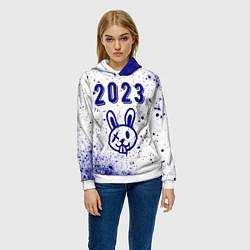 Толстовка-худи женская 2023 Кролик в стиле граффити на светлом, цвет: 3D-белый — фото 2