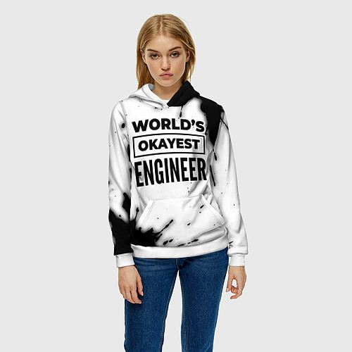 Женская толстовка Worlds okayest engineer - white / 3D-Белый – фото 3