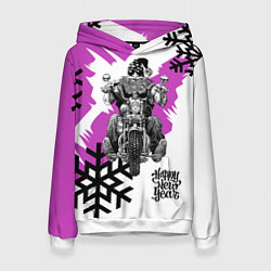 Толстовка-худи женская New Year: Santa Biker, цвет: 3D-белый