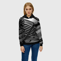 Толстовка-худи женская Жёсткий абстрактный серый и тёмно-серый металл, цвет: 3D-черный — фото 2