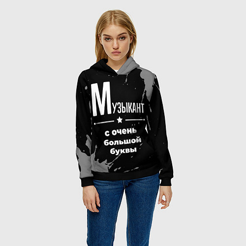 Женская толстовка Музыкант с очень большой буквы на темном фоне / 3D-Черный – фото 3