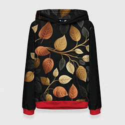 Толстовка-худи женская Осеннее настроение - листья, цвет: 3D-красный