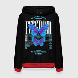 Толстовка-худи женская Be free like a butterfly, цвет: 3D-красный