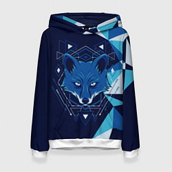 Толстовка-худи женская Голова синей лисы, цвет: 3D-белый