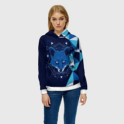 Толстовка-худи женская Голова синей лисы, цвет: 3D-белый — фото 2