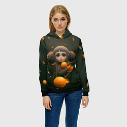 Толстовка-худи женская Милая девушка с мандаринами, цвет: 3D-черный — фото 2