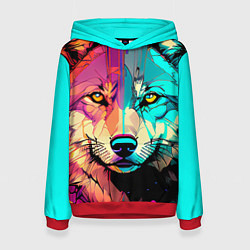 Толстовка-худи женская Яркий волк, цвет: 3D-красный
