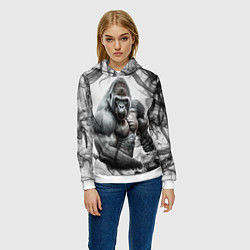 Толстовка-худи женская Накаченная горилла, цвет: 3D-белый — фото 2