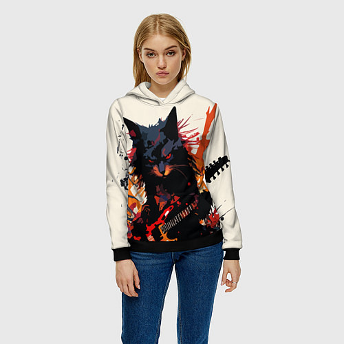 Женская толстовка Black rocker cat on a light background - C-Cats co / 3D-Черный – фото 3