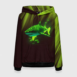 Толстовка-худи женская Хищная акула, цвет: 3D-черный
