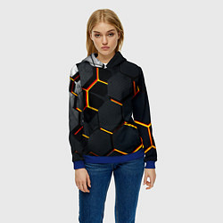 Толстовка-худи женская Плиты стиль соты киберпанк, цвет: 3D-синий — фото 2