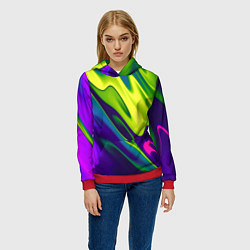 Толстовка-худи женская Сине-зелёное и фиолетовое абстрактное слияние, цвет: 3D-красный — фото 2