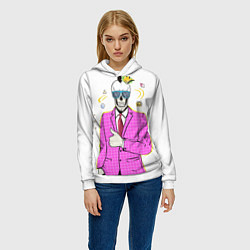 Толстовка-худи женская Череп в пиджаке, цвет: 3D-белый — фото 2
