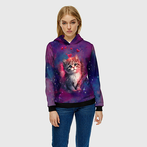 Женская толстовка Космически котенок / 3D-Черный – фото 3