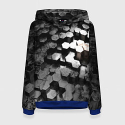 Толстовка-худи женская Карбоновые соты абстрация, цвет: 3D-синий