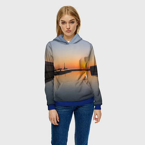 Женская толстовка Санкт-Петербург, закат на Финском заливе / 3D-Синий – фото 3