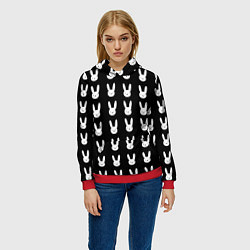 Толстовка-худи женская Bunny pattern black, цвет: 3D-красный — фото 2