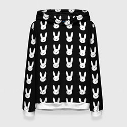 Толстовка-худи женская Bunny pattern black, цвет: 3D-белый