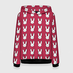 Толстовка-худи женская Bunny Pattern red, цвет: 3D-черный